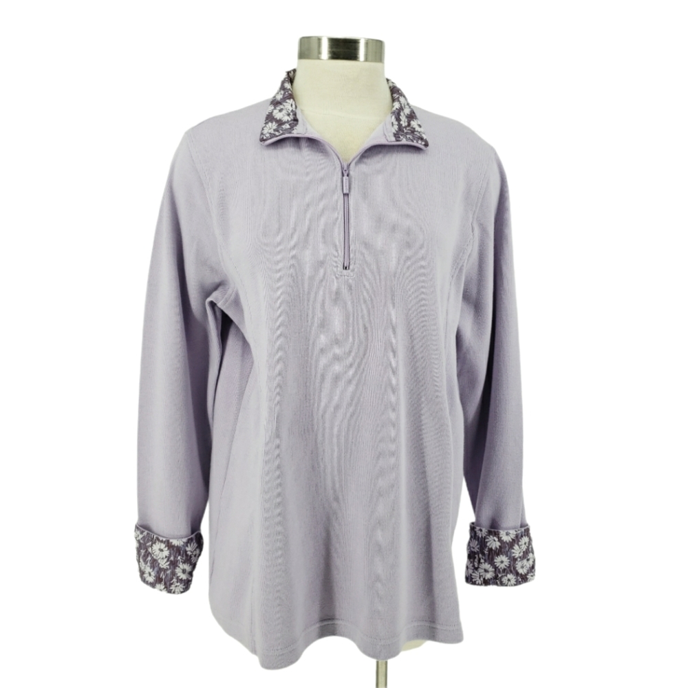 Orvis Pullover Shirt Sandy Point Floral Long Sleeve 1/4 Zip Collar